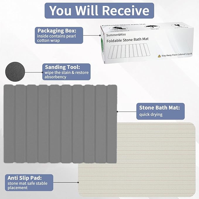 Foldable Stone Bath Mat, Quick Dry Stone Drying Mats