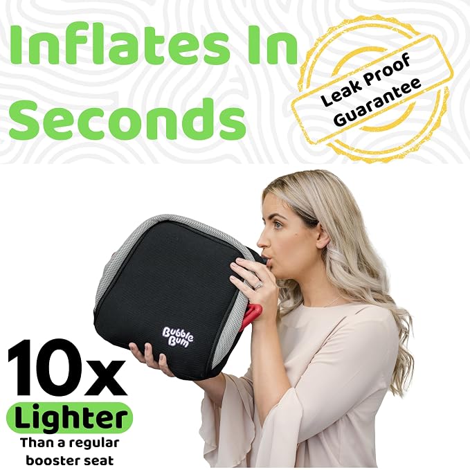 BubbleBum Twin-Pack, Backless Booster Car Seat – Inflatable, Portable Travel Booster for Kids 40–100 lbs, Ages 4–11, Fits 3 Across, Rideshare & Carpool, FMVSS 213 Certified – Black