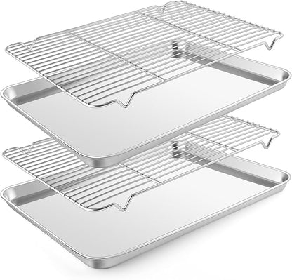 E-far Baking Sheet with Wire Rack, Large Stainless Steel Cookie Sheets Pan &