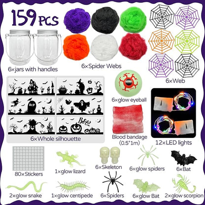 RBONIGHT 6PCS Halloween Lantern Craft Kit, Craft for Kids Age 6-8,8-12, DIY Decorations Art Project, Creative Activities for Party, Halloween Toys for Basket Stuffers Gifts