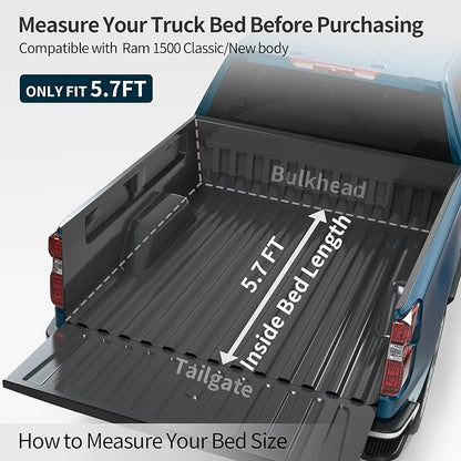 OEDRO Quad Fold Hard Truck Bed Tonneau Cover Fit for Dodge Ram 1500 Classic 2009-2024, Fit for Ram 1500 New Body 2019-2026 with 5.7ft Bed, Black