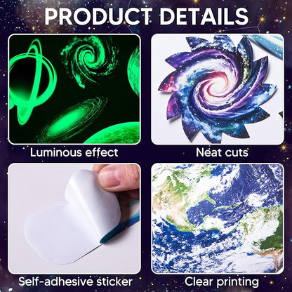 Glow in The Dark Stars and Planets for Ceiling, Glow Solar System Wall Stickers, Space Wall Decals for Kids Boys Room (Green)