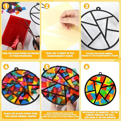 32 Sets Back to School Geometric Recognition Suncatchers Craft DIY Window Stained Glass Effect Star Paper Crafts Home School Classroom Decor Kid Birthday Gift Creative Art Project Activity Game