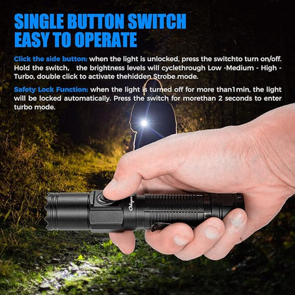 NT21 1200 Lumens Small Bright Rechargeable Flashlight with Power Display, IP67 Waterproof, 5 Light Modes, 984ft Long Throw EDC Pocket-Size Torch for Camping Searching Emergency