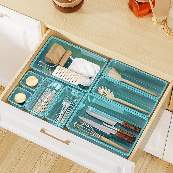 WOWBOX 24 PCS Plastic Drawer Organizer Set, 4 Sizes Desk Drawer Organization