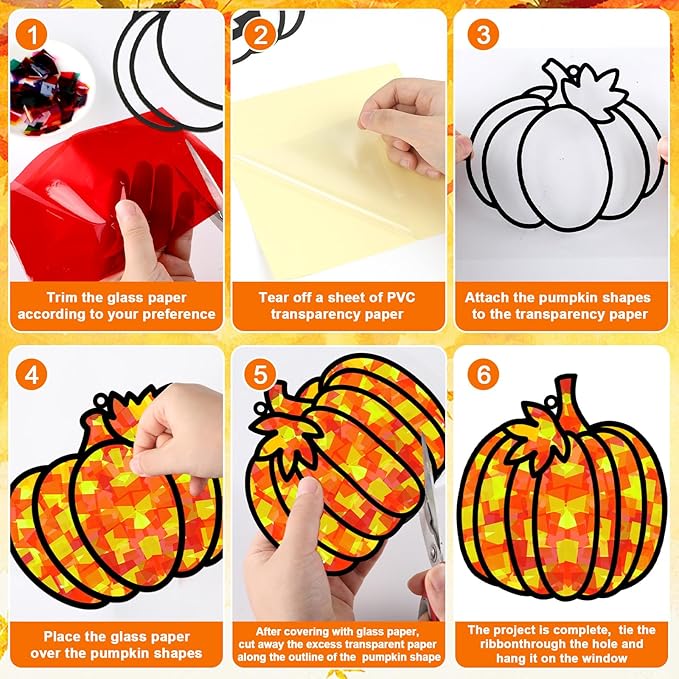 32 Sets Pumpkin Suncatchers Craft Kit DIY Window Stained Glass Effect Fall Pumpkin Paper Crafts Home School Classroom Autumn Thanksgiving Decor Kid Birthday Gift Creative Art Project Activity Game