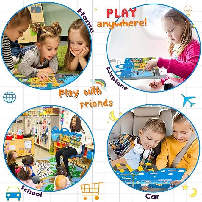 Reusable Sticker Book for Kids, 45pcs Vehicles Cars 3D Jelly Stickers Toddlers Activity Book for Boys Girls Road Trip Toddler Airplane Train Travel Essentials Toy