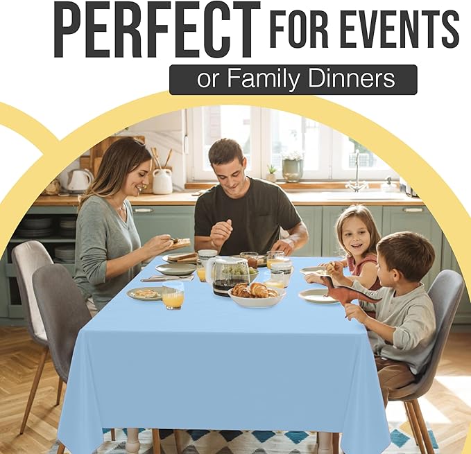 Party Solids 66% Thicker Premium Plastic Table Cloth Rectangle Table Cover 0.5 Mil 12 Pack Light Blue Table Cloth 54 Inch x 108 Inch Disposable Tablecloth Won't Tear Easily Like Cheap Thin Brands