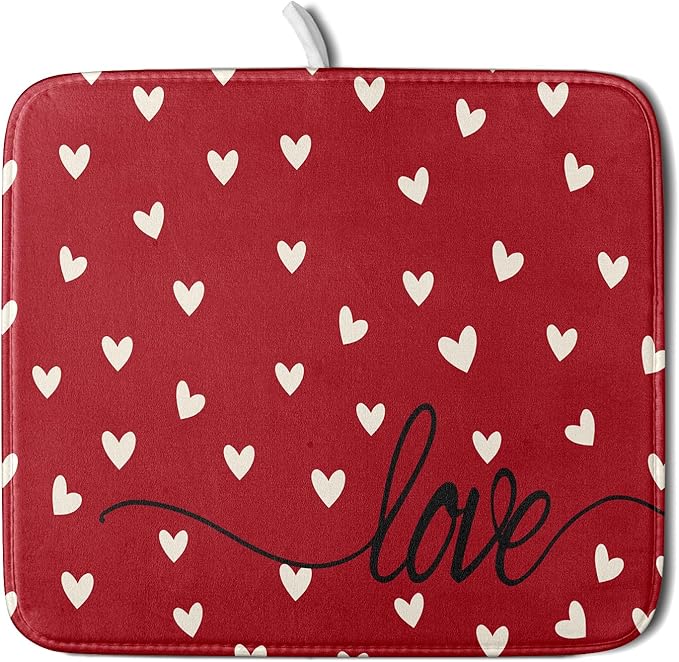 Giwawa Red Hearts Dish Drying Mat 16"x18", Valentines Day Symbol of Love Dish