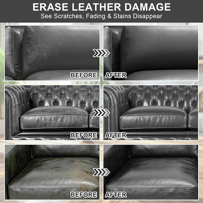 STARTSO WORLD Leather Recoloring Balm, Dark Gray Leather Repair Kit for Furniture, Leather Dye, Leather Color Restorer for Couches, Leather Couch Paint | Repair, Restore & Renew Old, Faded Leather