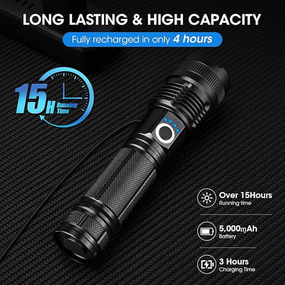 Flashlights Rechargeable LED High Lumens - 4 Pack 90,000LM Super Bright Flashlight, Adjustable Powerful Flash Light with 5 Modes, Waterproof Handheld Flashlight for Home, Camping (4)