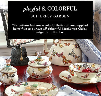 MACKENZIE-CHILDS Enamel Salad and Dessert Plate, Small Plate for a Dessert or Appetizer Dish, 8 Inches, Butterfly Garden
