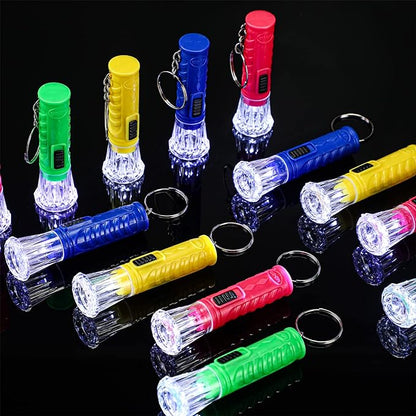 Jexine 100 Pcs Mini Flashlight Keychain Bulk Assorted Colors Torch Keyring Flashlights LED Small Keychain Light Hiking Camping Christmas Party Favors(Bright)