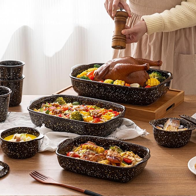 3-Pack Deep Rectangular Ceramic Baking Dishes, Heavy-Duty Oven-Safe Stoneware