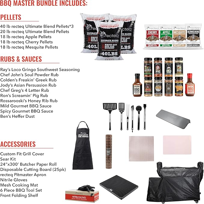 recteq DualFire 1200 Wood Pellet Smoker Grill, Wi-Fi Electric Pellet Grills, Dual Chambers for Hot and Fast + Low and Slow Cooking, DualFire 1200 + BBQ Master Bundle