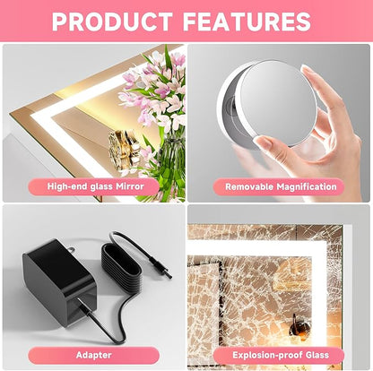 Vanity Mirror with Lights, Dimmable 3 Modes, Memory Function, Smart Touch