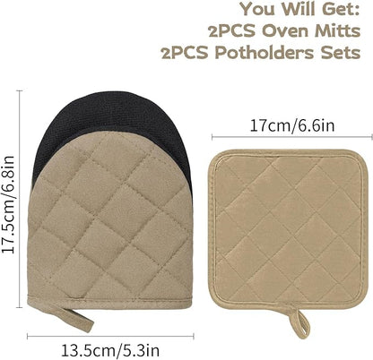 Oven Mitts and Pot Holders Set, Heat Resistant Silicone Kitchen Mini Oven