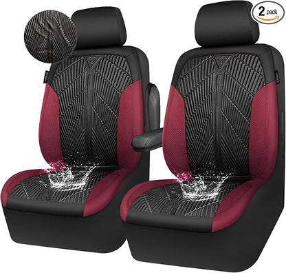 CAR PASS Waterproof Black Red Car seat Covers Front Seat Covers Neoprene Wetsuit,All-Weather Non-Slip Durable,Universal Fit for SUV Sedan Truck Automotive,Armrest Airbag Compatible,Emboss Black Red