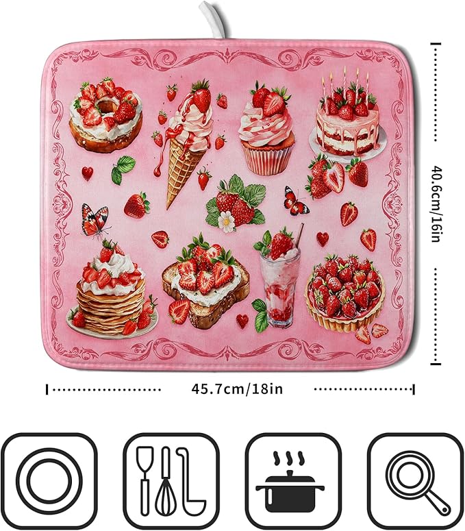 Pink Strawberry Dish Drying Mat