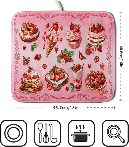 Pink Strawberry Dish Drying Mat
