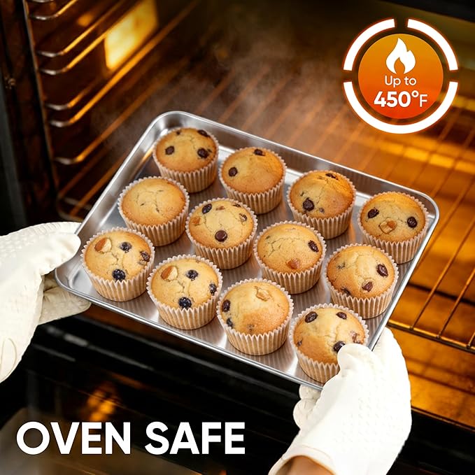 LIANYU Stainless Steel Baking Sheet Pans of 2, 12.4x9.7 Inch Quarter Sheet Pan