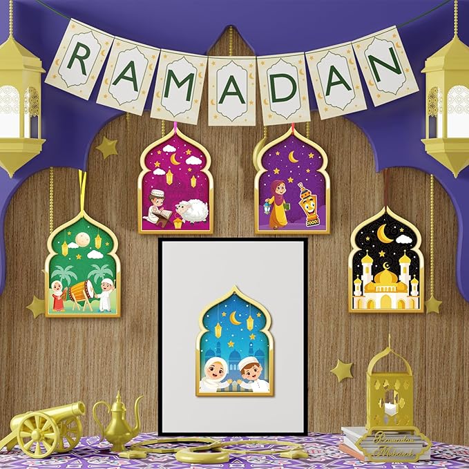 Fennoral 48 Pack Ramadan Crafts for Kids Make You Own Ramadan Foam Sticker Ornaments DIY Arts and Crafts for Kids Girls Boys Art Project Eid Mubarak Kareem Mosque Decoration