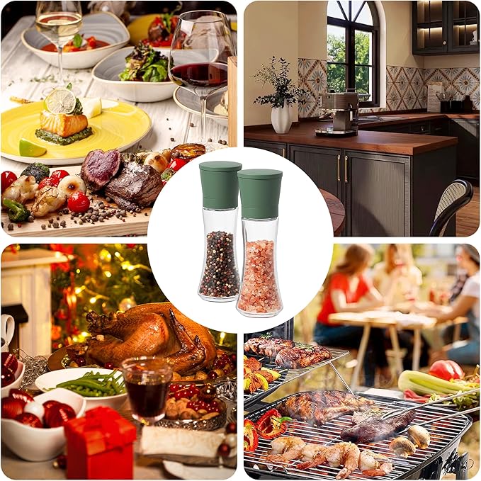 VEVOK CHEF Green Salt and Pepper Grinder Mill Set Stainless Steel Pepper Shaker