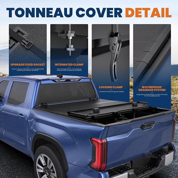KUIPERAUTO 6.5ft Quad-Fold FRP Hard Truck Bed Tonneau Cover Compatible with 2004-2014 Ford F-150,On Top Mount,Lockable,Styleside Bed 78.9inch
