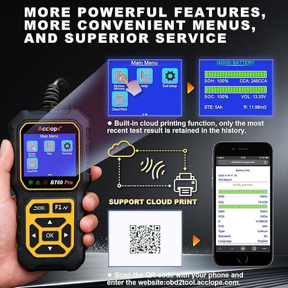 Acclope BT60 Pro Car Battery Tester, Digital Analyzer