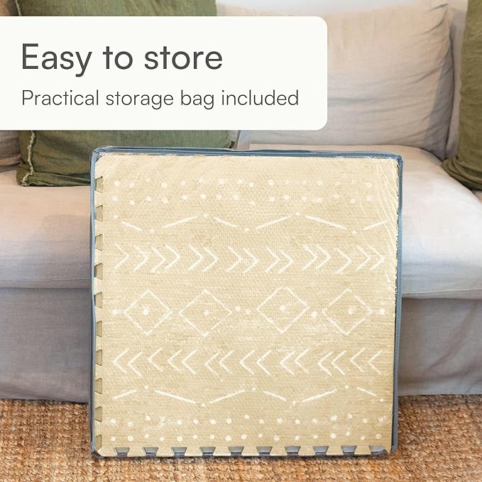 Baby Play Mat for Floor – 6x8ft Beige | Soft Non Toxic Premium EVA Foam Tiles for Tummy Time, Crawling & Playroom – Waterproof Interlocking Floor Mat for Babies & Toddlers by Lillefolk (12 Tiles)