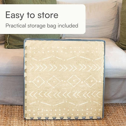 Baby Play Mat for Floor – 6x8ft Beige | Soft Non Toxic Premium EVA Foam Tiles for Tummy Time, Crawling & Playroom – Waterproof Interlocking Floor Mat for Babies & Toddlers by Lillefolk (12 Tiles)