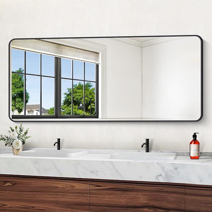 72" x 30"Bathroom Mirror, Matte Black Wall Mirror
