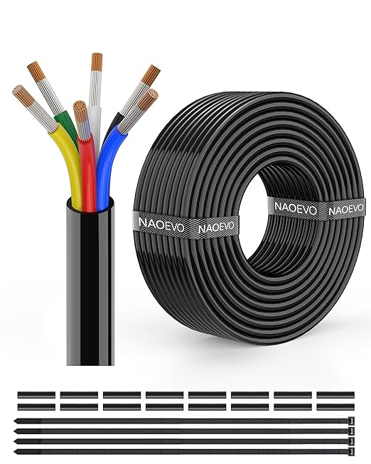 NAOEVO 16 Gauge Wire 6 Conductor Electrical Wire, 16 AWG Stranded PVC Cord
