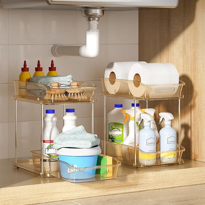 Delamu 2-Tier Under Sink Organizers and Storage, Pull Out Kitchen Pantry