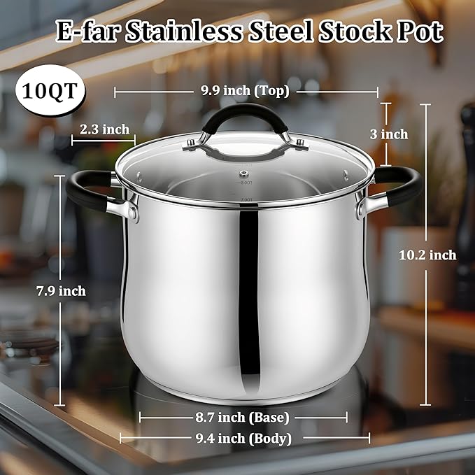E-far 10 Quart Stock Pot, Stainless Steel Pot