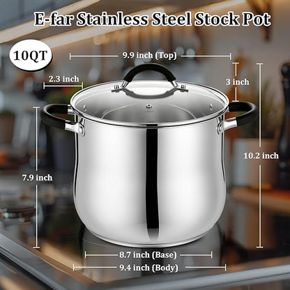 E-far 10 Quart Stock Pot, Stainless Steel Pot