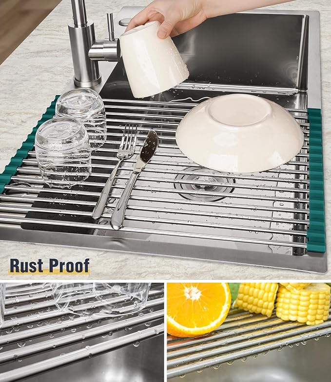Tomorotec Stainless Steel Roll Up Dish Drying Rack, Foldable Over The Sink