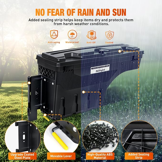 Nilight Truck Bed Tool Box Left Driver Side Truck Toolbox Fit for Chevrolet Silverado GMC Sierra 1500 2500 3500 2007-2018 Swing Case Truck Bed Storage Box w Lockable Lid Waterproof Wheel Well Toolbox
