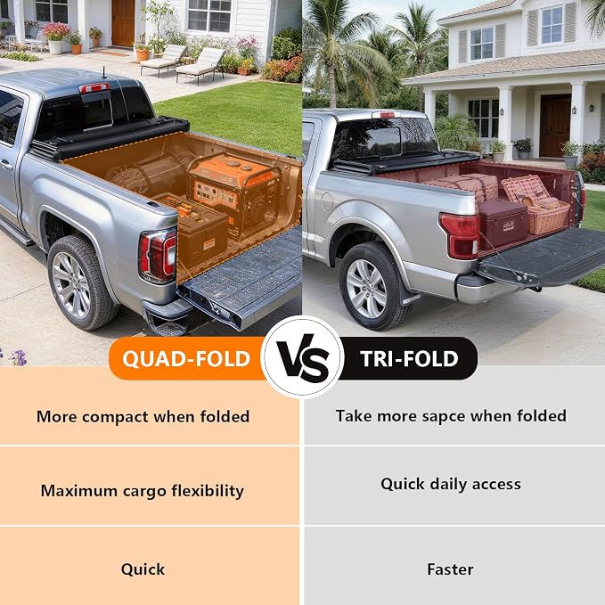 RHOBRA Soft Quad-Fold Truck Bed Tonneau Cover Compatible with 2016-2023 Toyota Tacoma 6ft Bed (Excl. Trail Edition), 26.5oz Vinyl Truck Bed Cover, Weather Resistant Bed Cover
