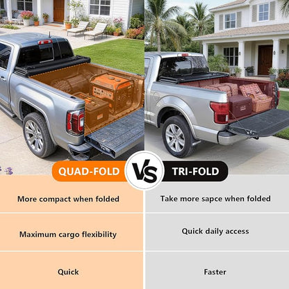 RHOBRA Soft Quad-Fold Truck Bed Tonneau Cover Compatible with 2016-2023 Toyota Tacoma 6ft Bed (Excl. Trail Edition), 26.5oz Vinyl Truck Bed Cover, Weather Resistant Bed Cover