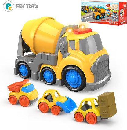 P&C 7.7" Toddlers Construction Cement Mixer Truck Toys for Ages 2-4, Mixer Truck Vehicle Car Set with Sounds and Lights for Kids 18M+, 2, 3, 4 Year Old, Ideal Birthday Christmas Gifts for Boys Girls