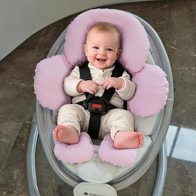 Pro Goleem Infant Car Seat Head Neck Body Support, Ultra-Soft Minky and Microfiber Newborn Car Seat Insert, Perfect for Car Seat, Stroller, 2-in-1 Reversible, Girls, Pink