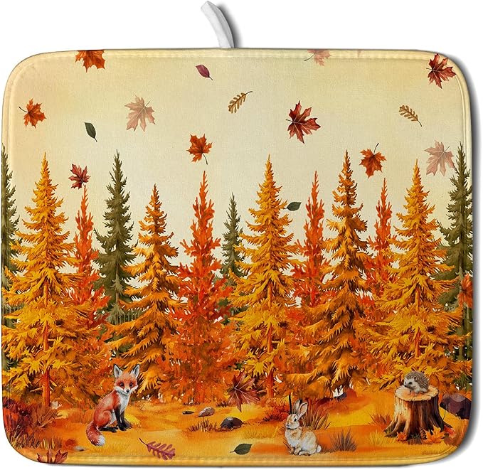 Autumn Drying Matt Kitchen Counter Small Absorbent Coffee Mat Fall Forest