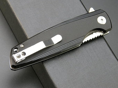 Eafengrow EF230 Folding Knife D2 Steel Blade G10 Handle Scales EDC Tool Knives for Outdoor Camping Hiking Working(black)