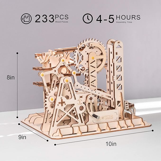 ROKR Marble Run 3D Wooden Puzzles Model Building Kits for Adults - Educational Project Brain Teaser, DIY Crafts for Adults & Kids (Fortress)