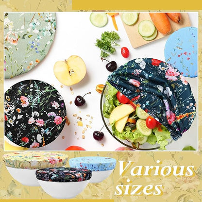 Patelai 10 Pcs Bowl Covers Reusable in 5 Size Stretch Cloth Fabric Elastic Food