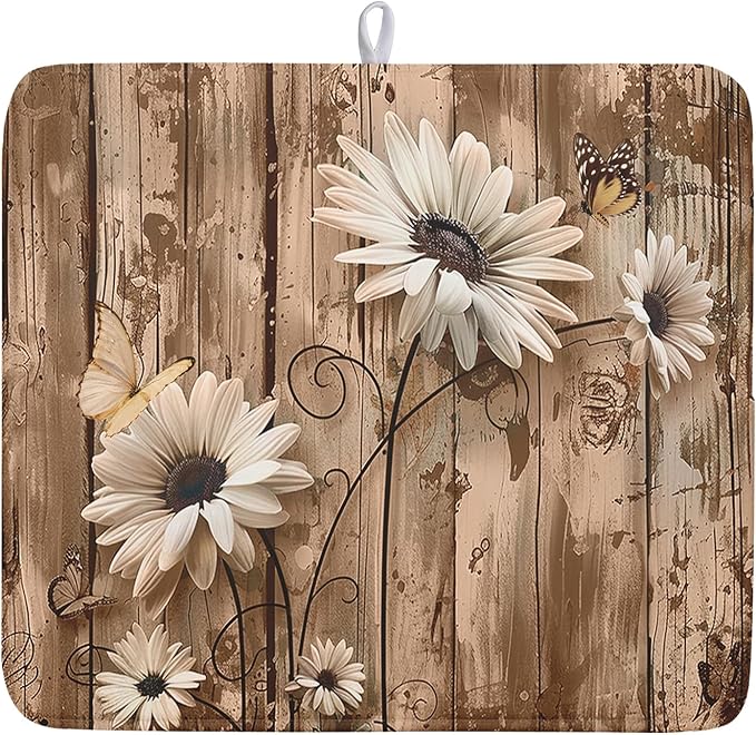 Summer Daisy Flowers Dish Drying Mat
