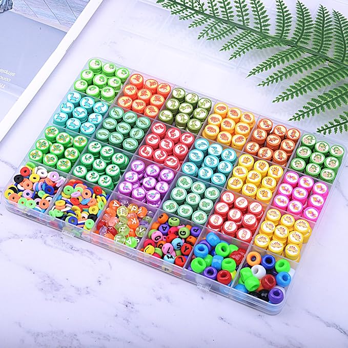 1000PCS Dinosaur Polymer Clay Beads Bracelet Making kit, 24 Style Cute Fun Beads Beads Charms for Jewelry Necklace Earring Making DIY Accessories for Women Girls