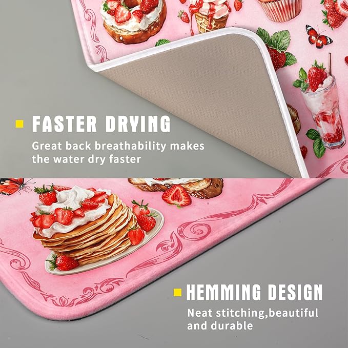 Pink Strawberry Dish Drying Mat