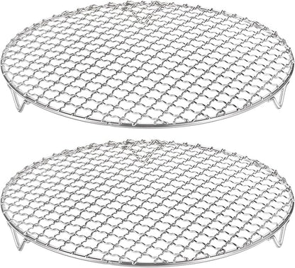 HARFINGTON 2pcs Round Cooking Rack 10.2-inch 201 Stainless Steel Cross Wire Barbecue Grill Net with 20mm Legs for Cooking Baking Steaming BBQ